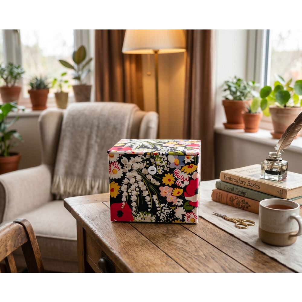 Vera Bradley Poppy Fields Fabric Box - Floral Sewing Recipe or Greeting Card Box